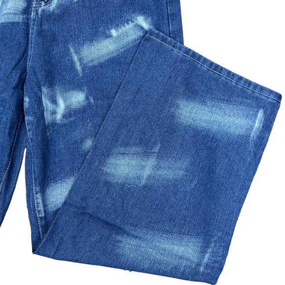 Women Y2K Jeans Large Blue High Rise Wide Leg Tie Dye Print Loose Washed - Picture 9 of 15